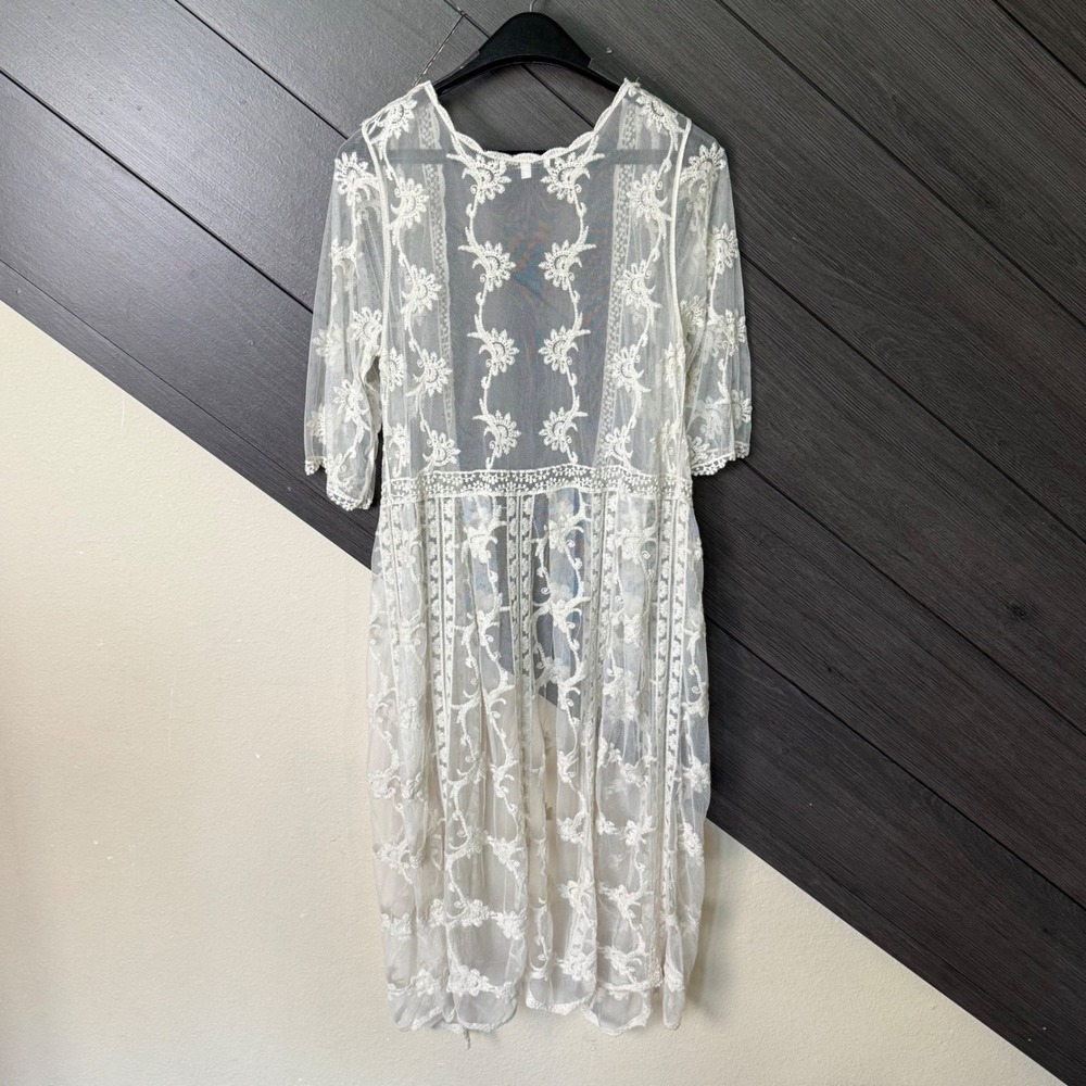 Woven Heart Women's Sheer Lace Floral Embroidered Duster Cardigan Small BOHO - Picture 3 of 5